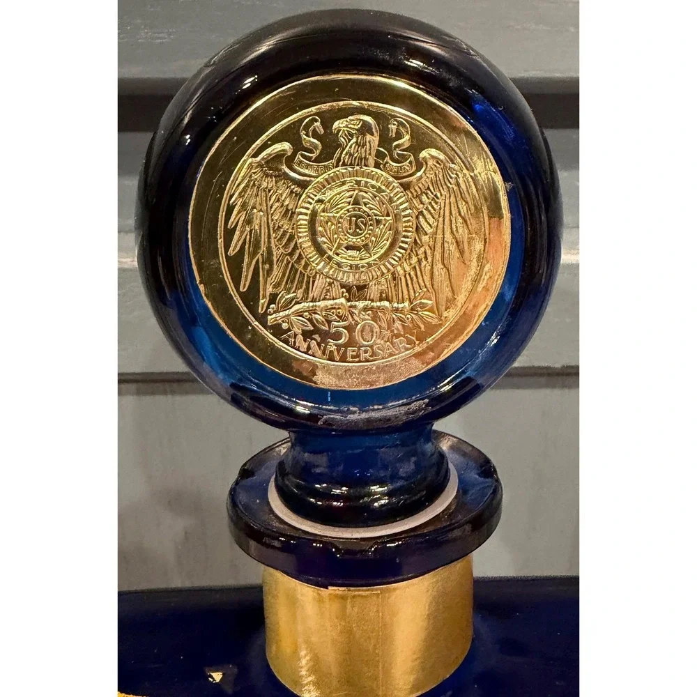 Vintage JW Dant American Legion 50th Anniversary Cobalt Blue Glass Decanter 1969